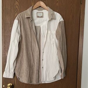 American Eagle Outfitters White and Tan button down Corduroy